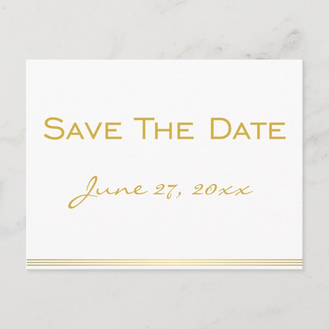 Personalized White Gold Save The Date Postcards (Front)