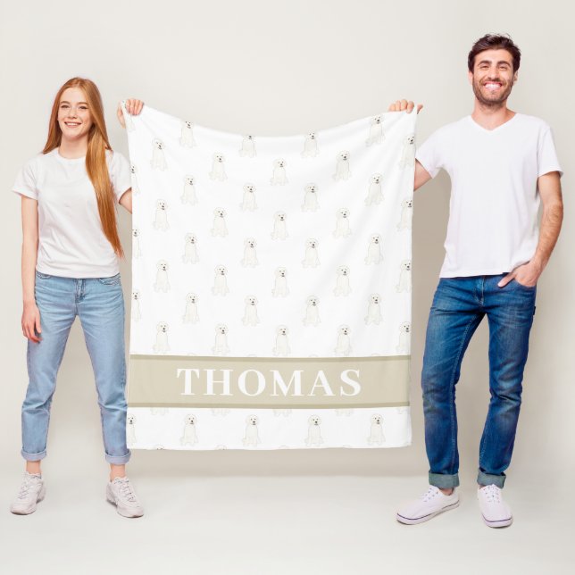 Personalized White Golden Doodle Dog Fleece Blanket (In Situ)