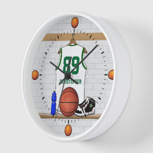 Personalized white green Basketball Jersey Wall Clock