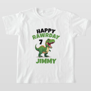Personalized White & Green Rawr Kid Trex Birthday T-Shirt