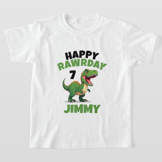 Personalized White & Green Rawr Kid Trex Birthday T-Shirt (Laydown)