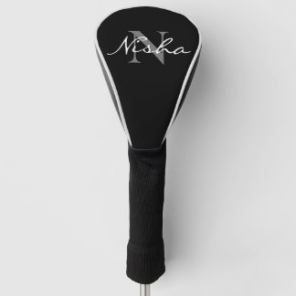 Personalized White Grey Monogram Name Black   Golf Head Cover