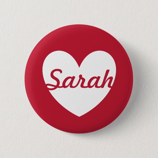 Personalized white heart on red 2 inch round button (Front)