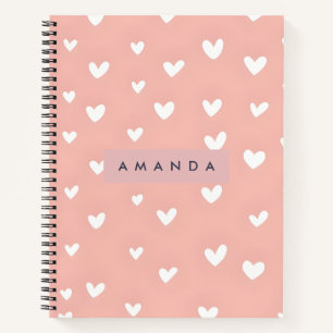 Personalized White Heart Pattern on Blush  Notebook
