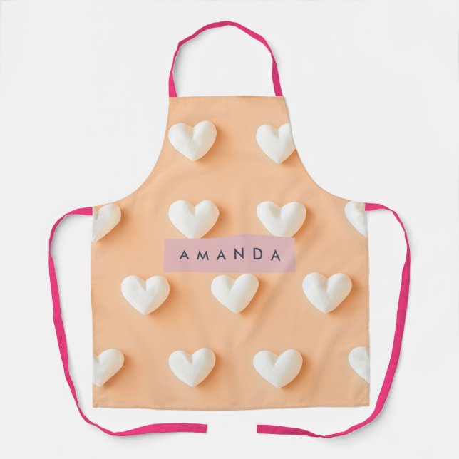 Personalized White Heart Pattern on Peach Apron (Front)