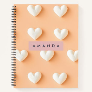 Personalized White Heart Pattern on Peach Notebook