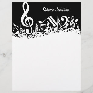 Personalized White Jumbled Musical Notes on Black