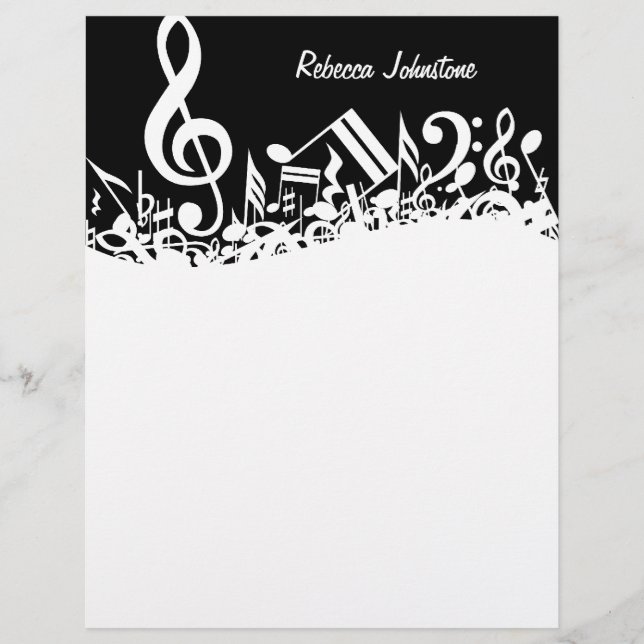 Personalized White Jumbled Musical Notes on Black (Front)
