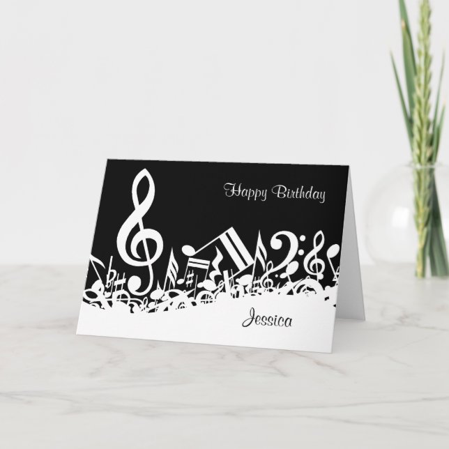 Personalized White Jumbled Musical Notes on Black (Front)