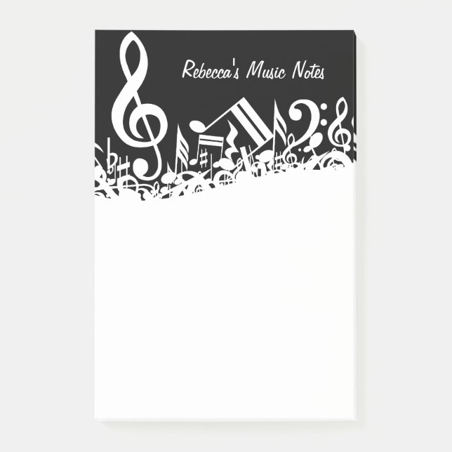 Personalized White Jumbled Musical Notes on Black (Front)