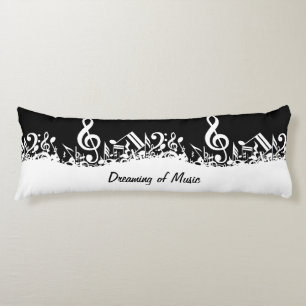 Personalized White Jumbled Musical Notes on Black Body Pillow