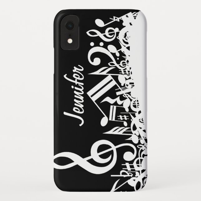 Personalized White Jumbled Musical Notes on Black Case-Mate iPhone Case (Back)