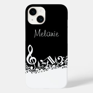 Personalized White Jumbled Musical Notes on Black Case-Mate iPhone 14 Case