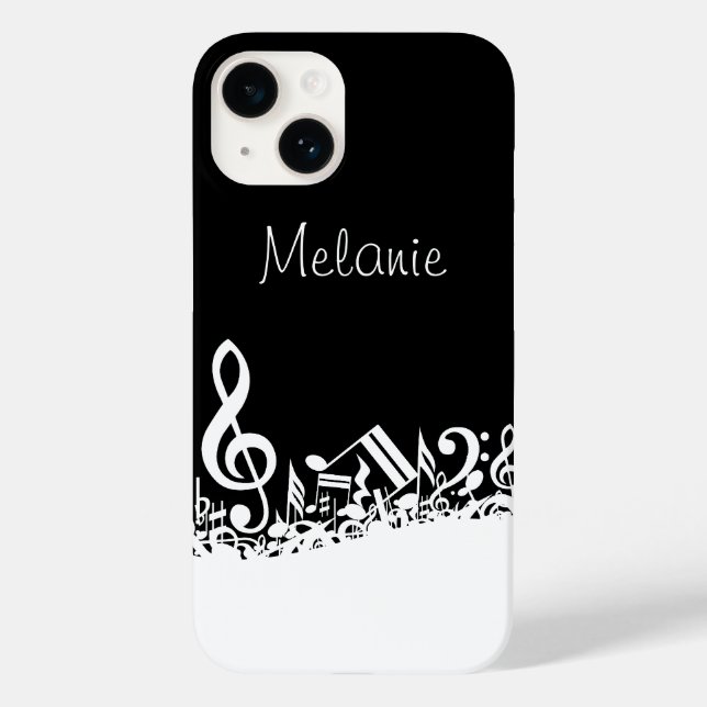 Personalized White Jumbled Musical Notes on Black Case-Mate iPhone Case (Back)