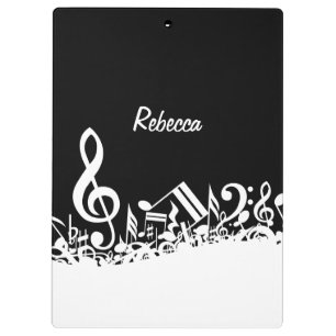 Personalized White Jumbled Musical Notes on Black Clipboard