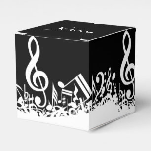 Personalized White Jumbled Musical Notes on Black Favor Box