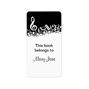 Personalized White Jumbled Musical Notes on Black Label