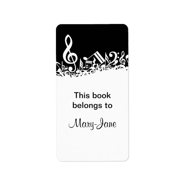 Personalized White Jumbled Musical Notes on Black Label (Front)
