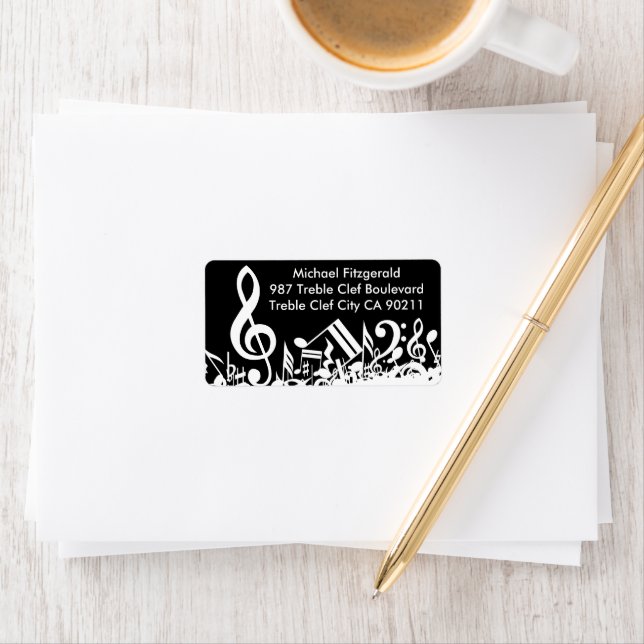 Personalized White Jumbled Musical Notes on Black Label (Insitu)