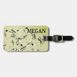 Personalized White Jumbled Musical Notes on Black  Luggage Tag