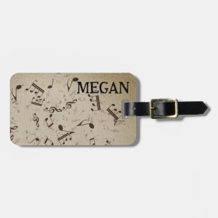 Personalized White Jumbled Musical Notes on Black Luggage Tag