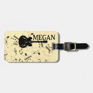 Personalized White Jumbled Musical Notes on Black  Luggage Tag