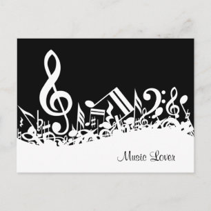 Personalized White Jumbled Musical Notes on Black Postcard