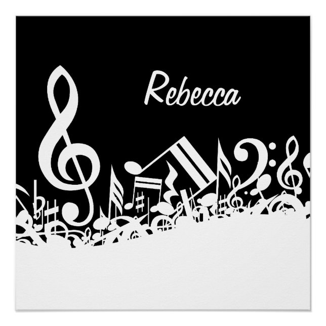 Personalized White Jumbled Musical Notes on Black Poster (Front)