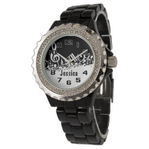 Personalized White Jumbled Musical Notes on Black  Watch