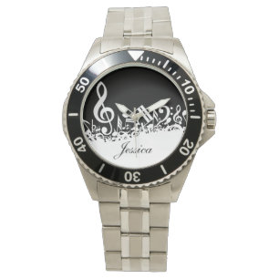 Personalized White Jumbled Musical Notes on Black Watch