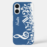Personalized White Jumbled Musical Notes on Blue