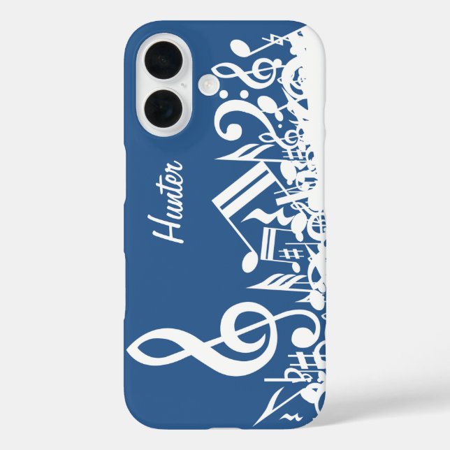 Personalized White Jumbled Musical Notes on Blue Case-Mate iPhone Case (Back)