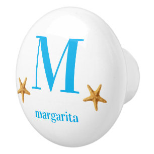 Personalized White Knob with Blue Text