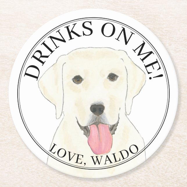 Personalized White Labrador Wedding Round Paper Coaster (Front)