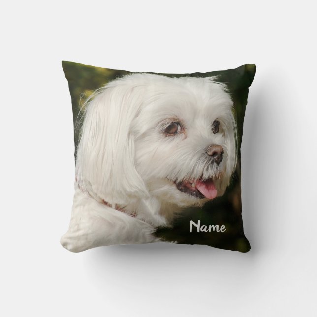 Personalized White Maltese Puppy Dog Throw Pillow (Front)