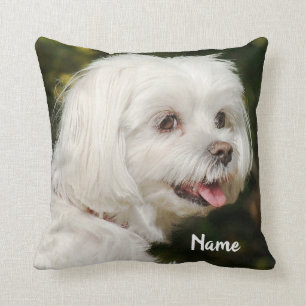 Personalized White Maltese Puppy Dog Throw Pillow