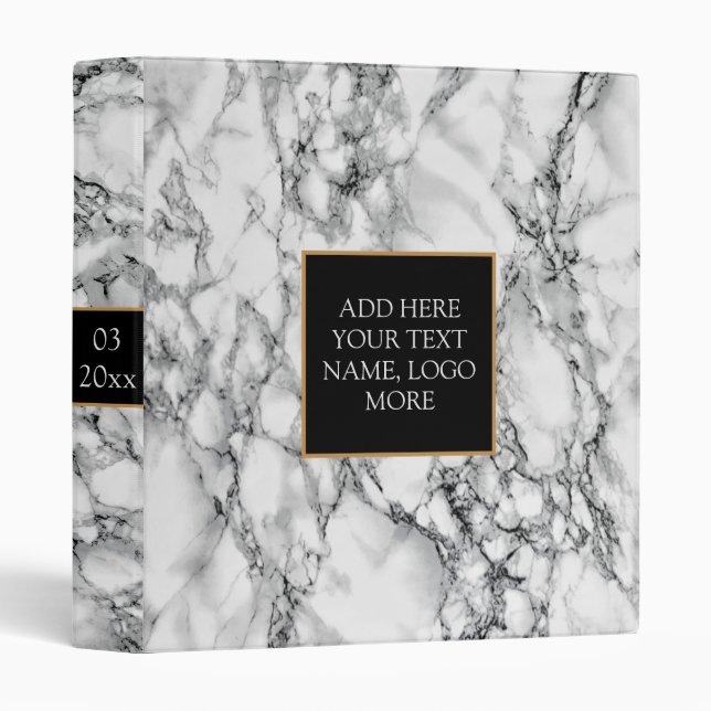 Personalized White Marble Binder - Your Text Name (Front/Spine)