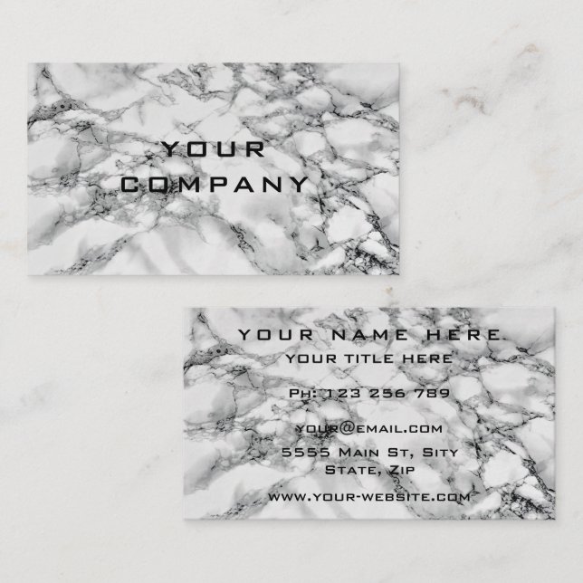Personalized White Marble Business Card Template (Front/Back)