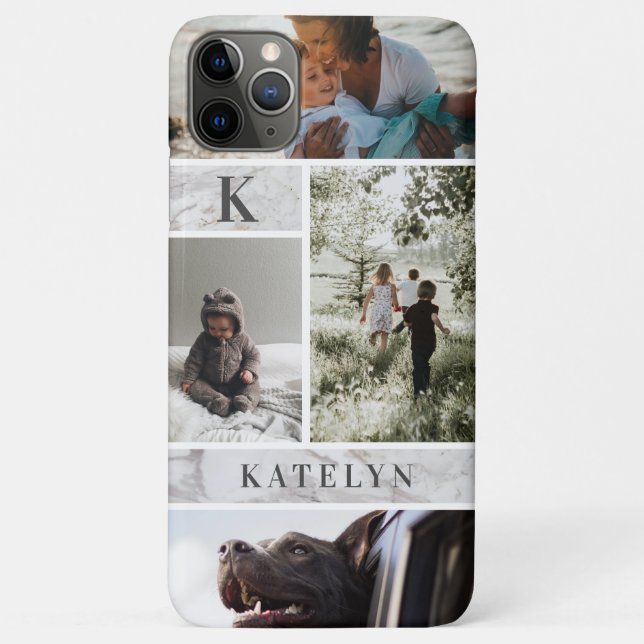 Personalized White Marble Custom 4 Photo Collage Case-Mate iPhone Case (Back)