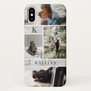 Personalized White Marble Custom 4 Photo Collage Case-Mate iPhone Case
