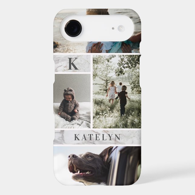 Personalized White Marble Custom 4 Photo Collage Case-Mate iPhone Case (Back)