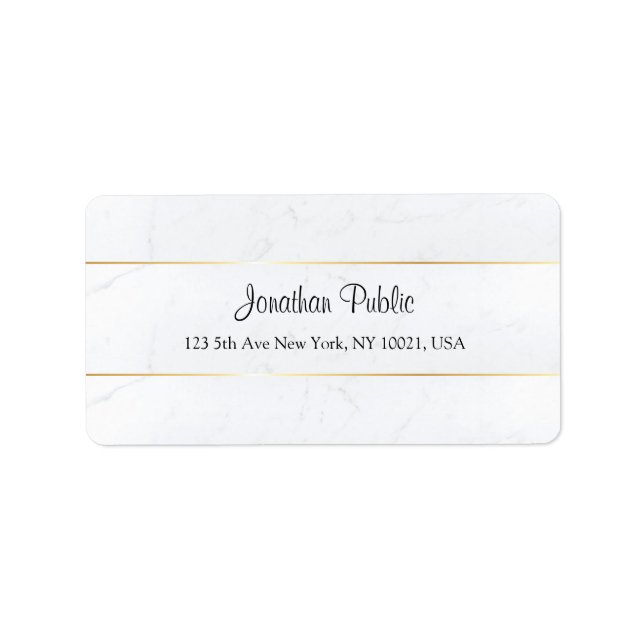 Personalized White Marble Faux Gold Handwritten Label (Front)