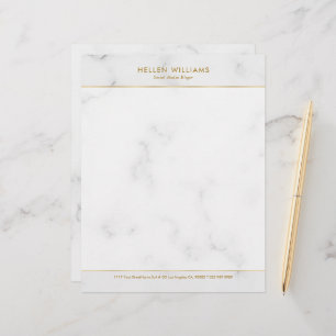 Personalized White Marble Gold Stroke Accent Letterhead