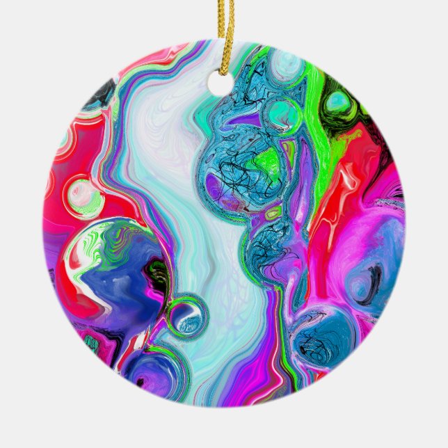 Personalized White Marble River Digital Fluid Art  Ceramic Ornament (Front)