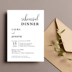 Personalized White Minimalist Rehearsal Dinner Invitation