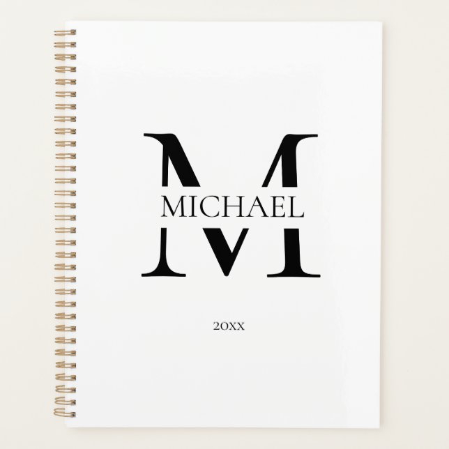 Personalized White Monogram Initial Minimalist Planner (Front)