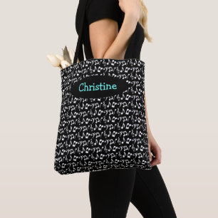 Personalized White Music Note Tote (Dark)