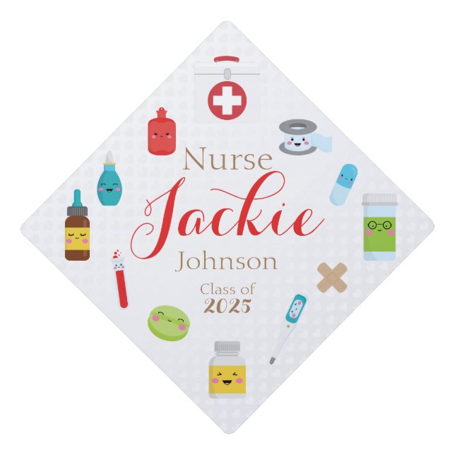 Personalized White Nursing Graduation Cap Topper` (Front)