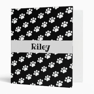 Personalized White Paw Print Pattern Binder