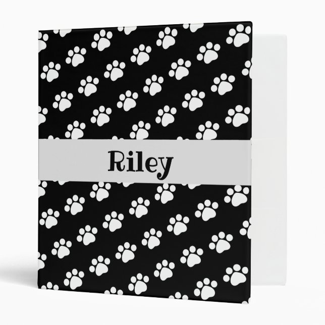 Personalized White Paw Print Pattern Binder (Front/Inside)